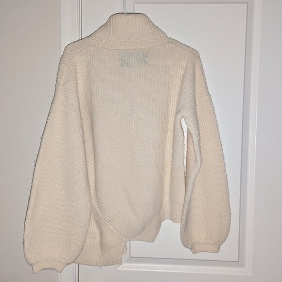 ADAWAS 100% Wool Turtleneck Ivory Asymmetric Long Sleeve Pullover Sweater 40 - Picture 3 of 4